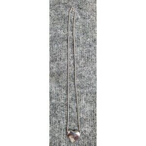 Silver Tone Heart Pendant Necklace With Chain Vtg